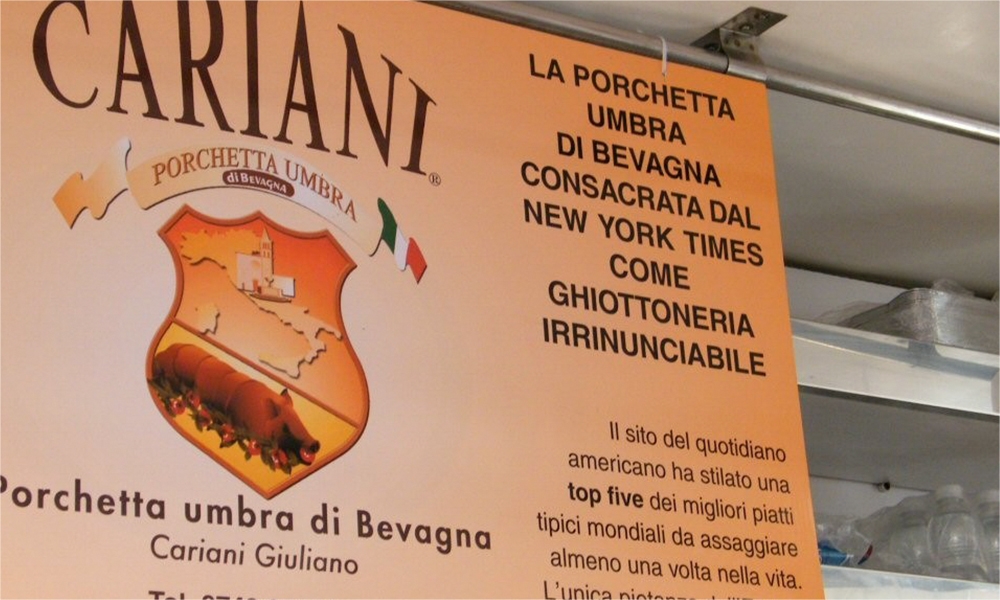 la porchetta di Bevagna è una ghiottoneria irrinunciabile secondo il  New York Times 